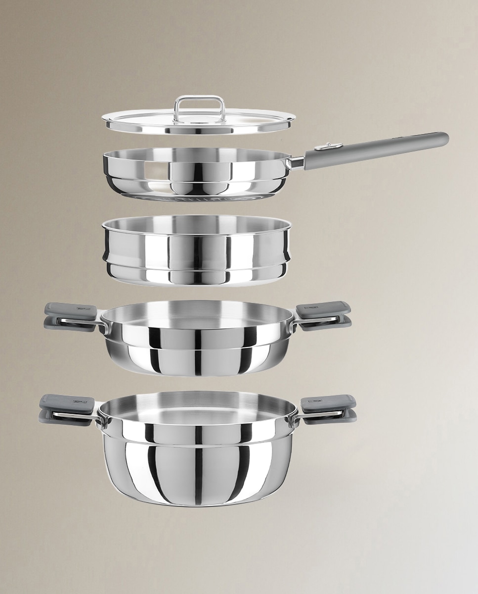 Set de cocina Bra Compac Inox 4 piezas+mango y tapa - Acero Acero-2