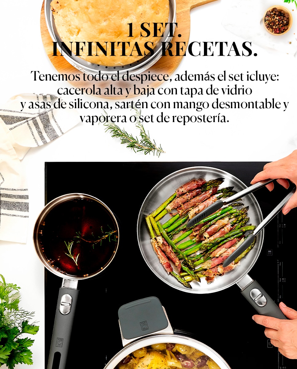 Set de cocina Bra Compac Inox 4 piezas+mango y tapa - Acero Acero-7