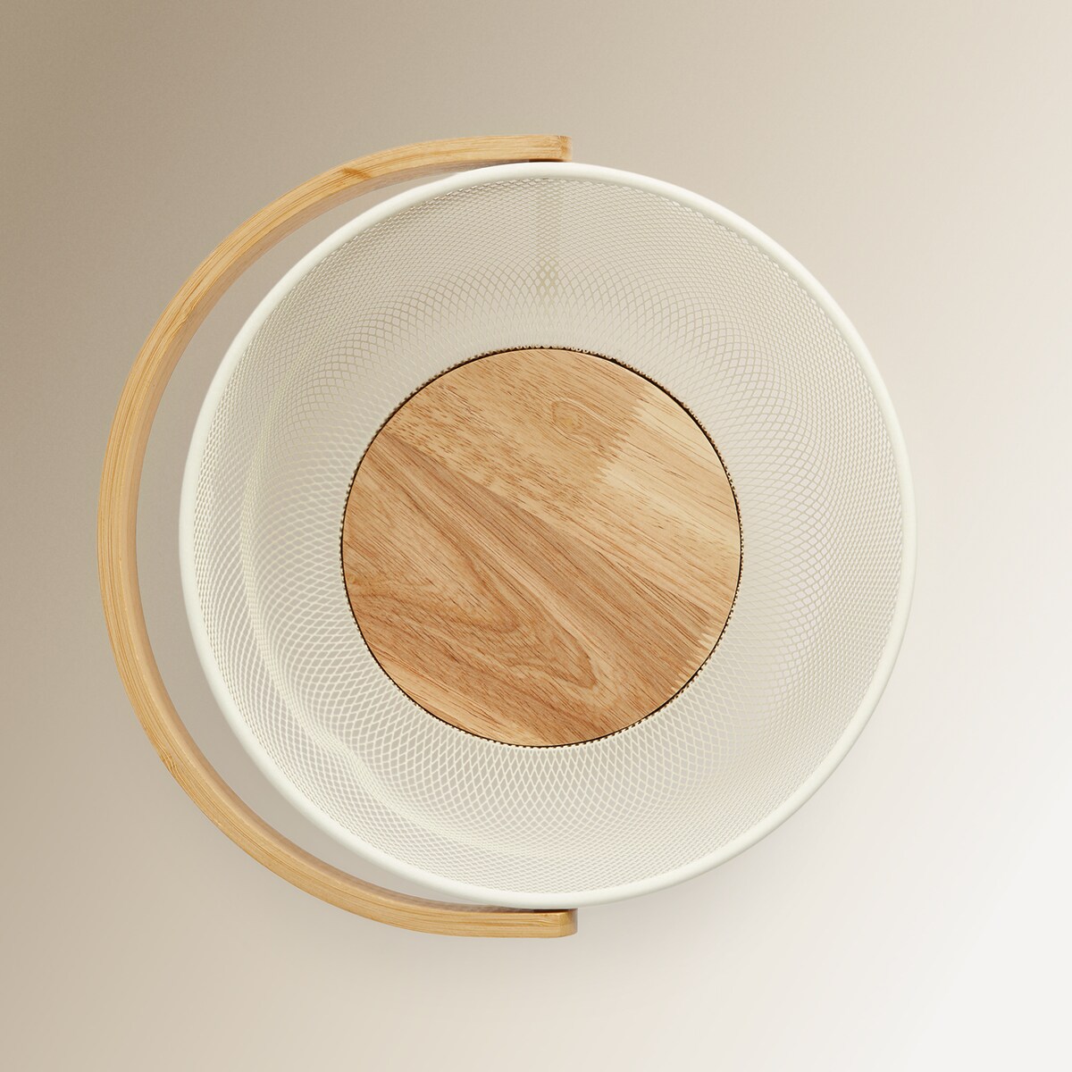 Fruteira de Malha com Base de Madeira Creme-2