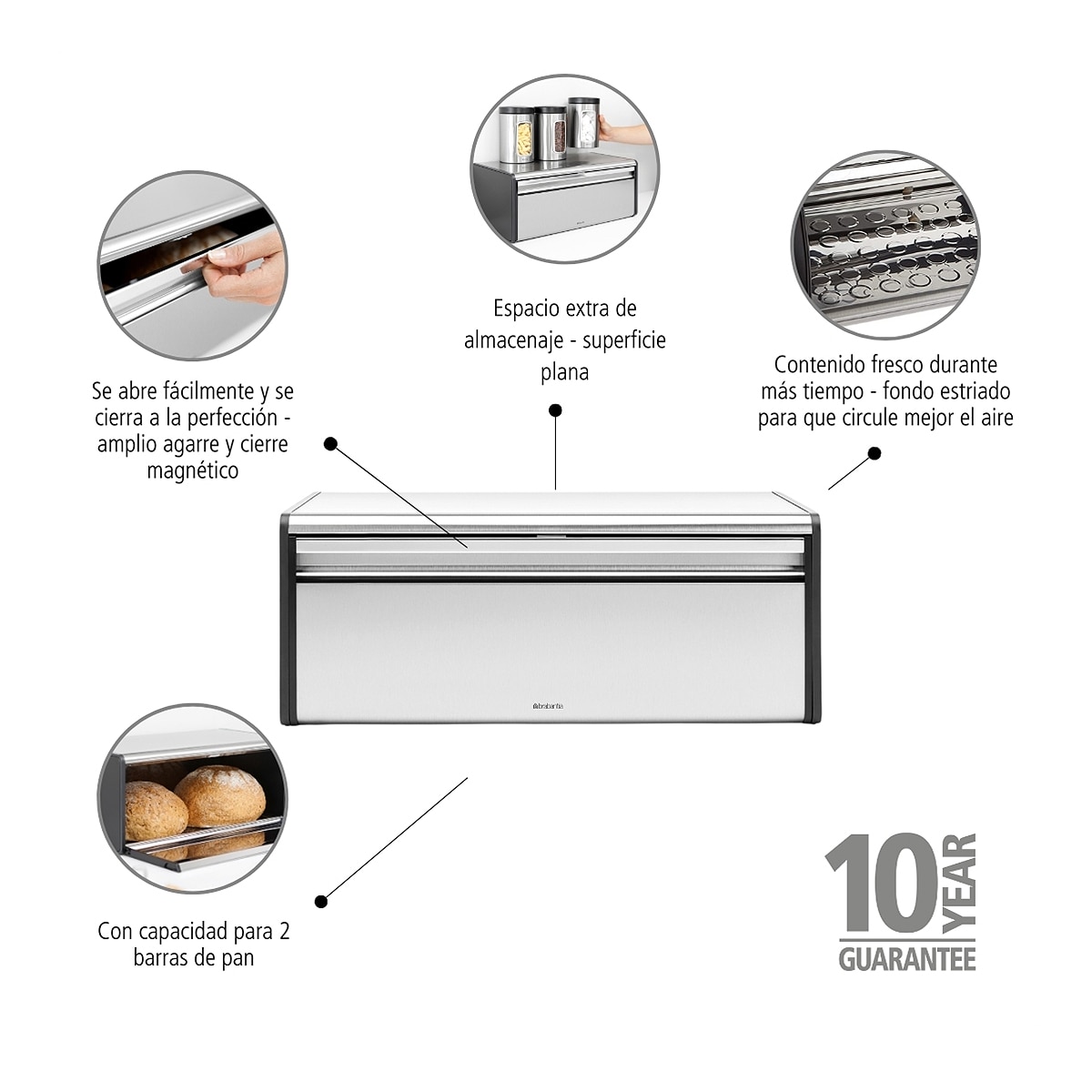 Cesto de pão com tampa abatível Classic Brabantia Aço-7