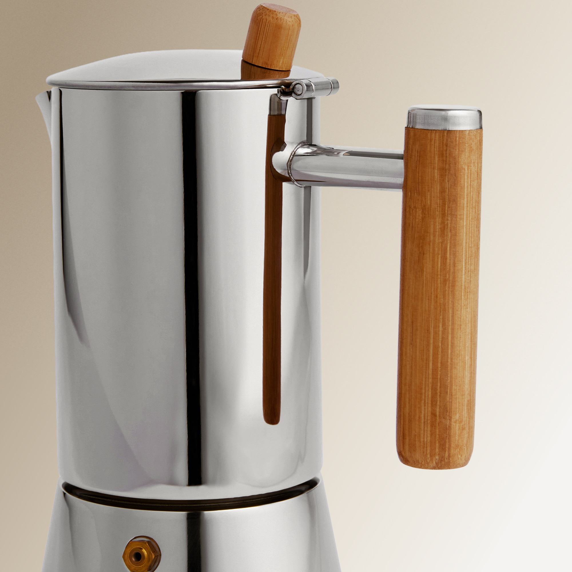 Cafeteira de aço inoxidável com pega de acácia Aço-2