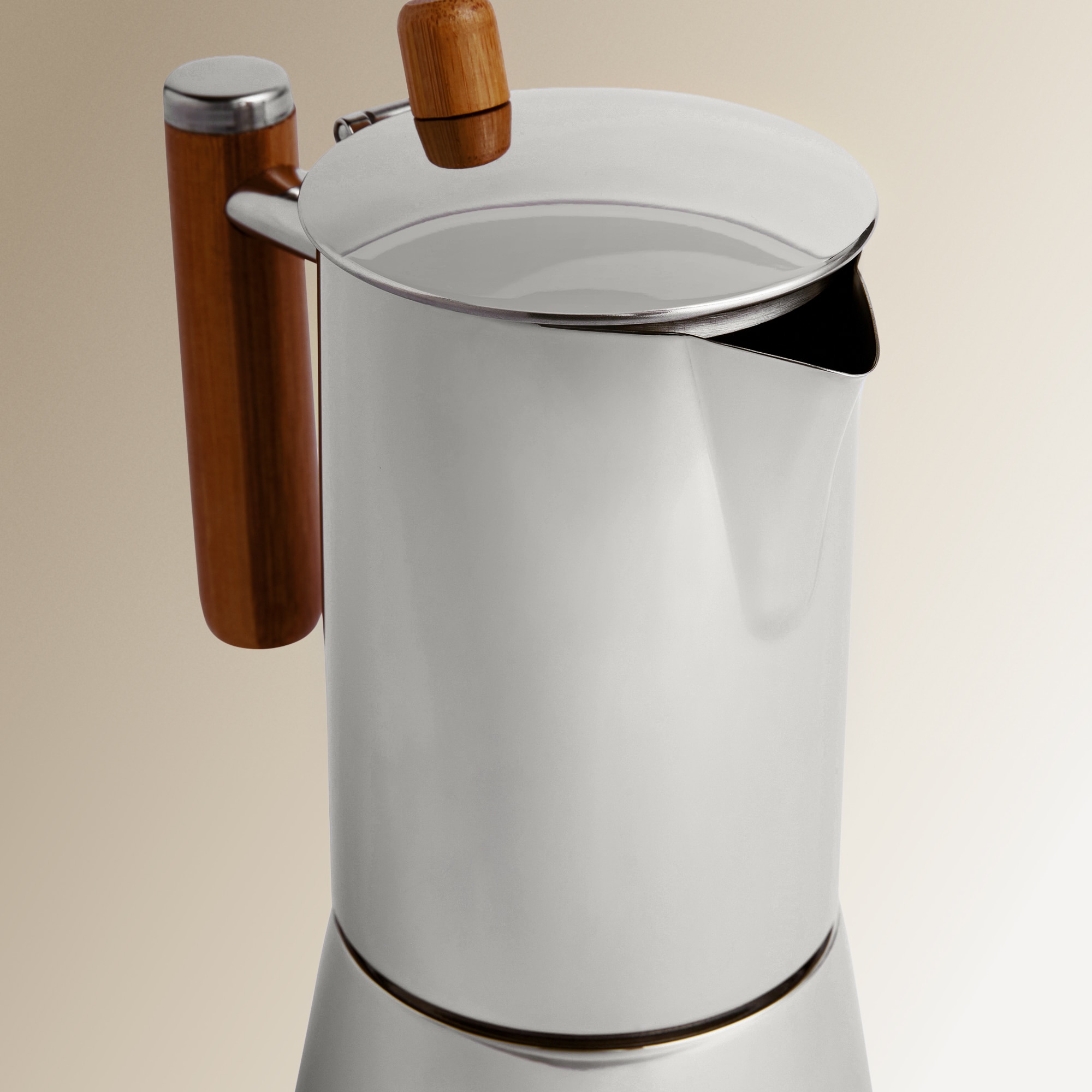 Cafeteira de aço inoxidável com pega de acácia Aço-4