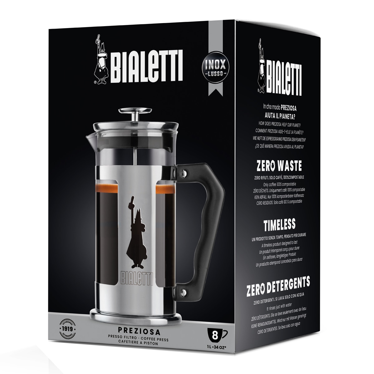 Cafeteira com Êmbolo em Aço Inoxidável Preto-2