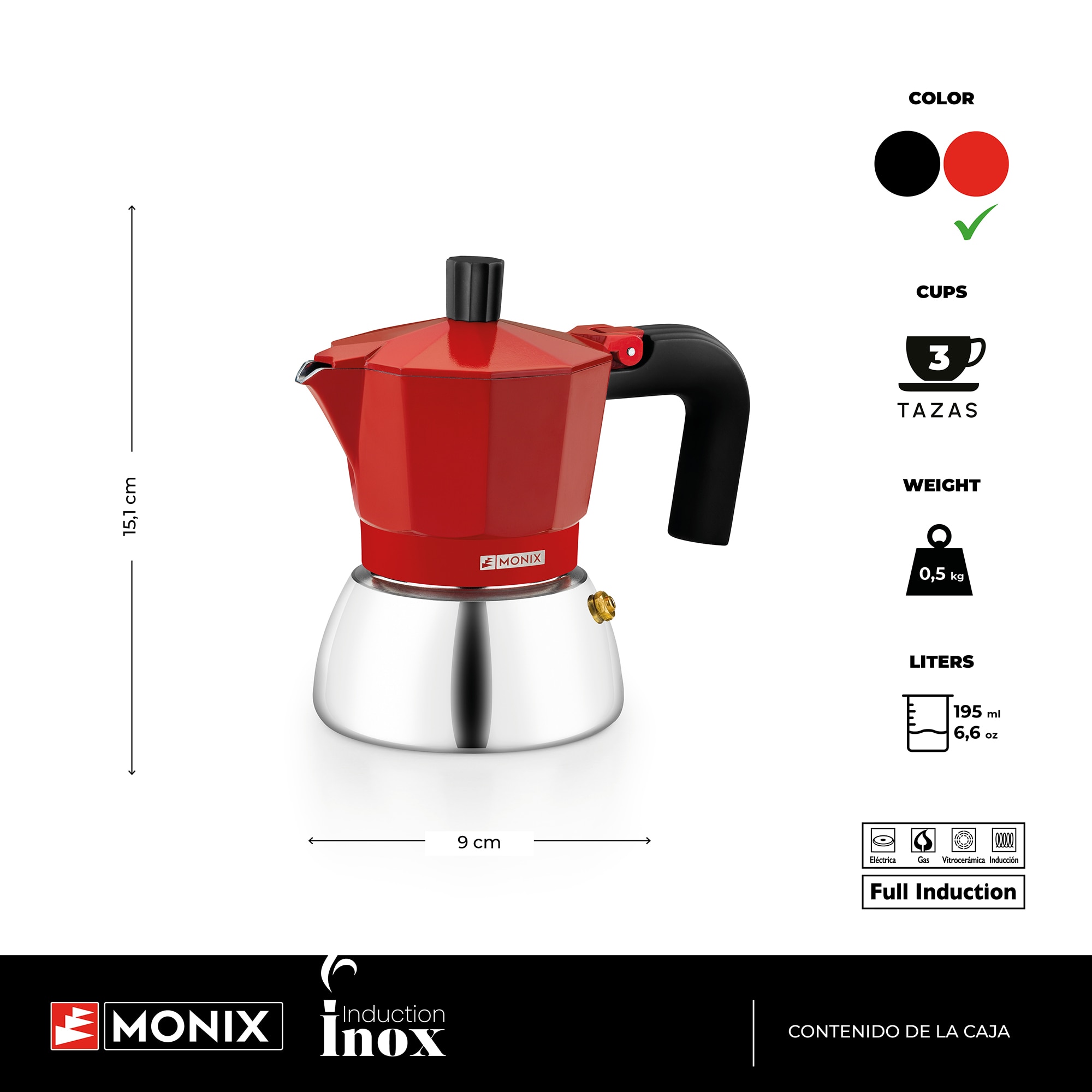 Cafetera exprés Induction Inox Monix Rojo-3