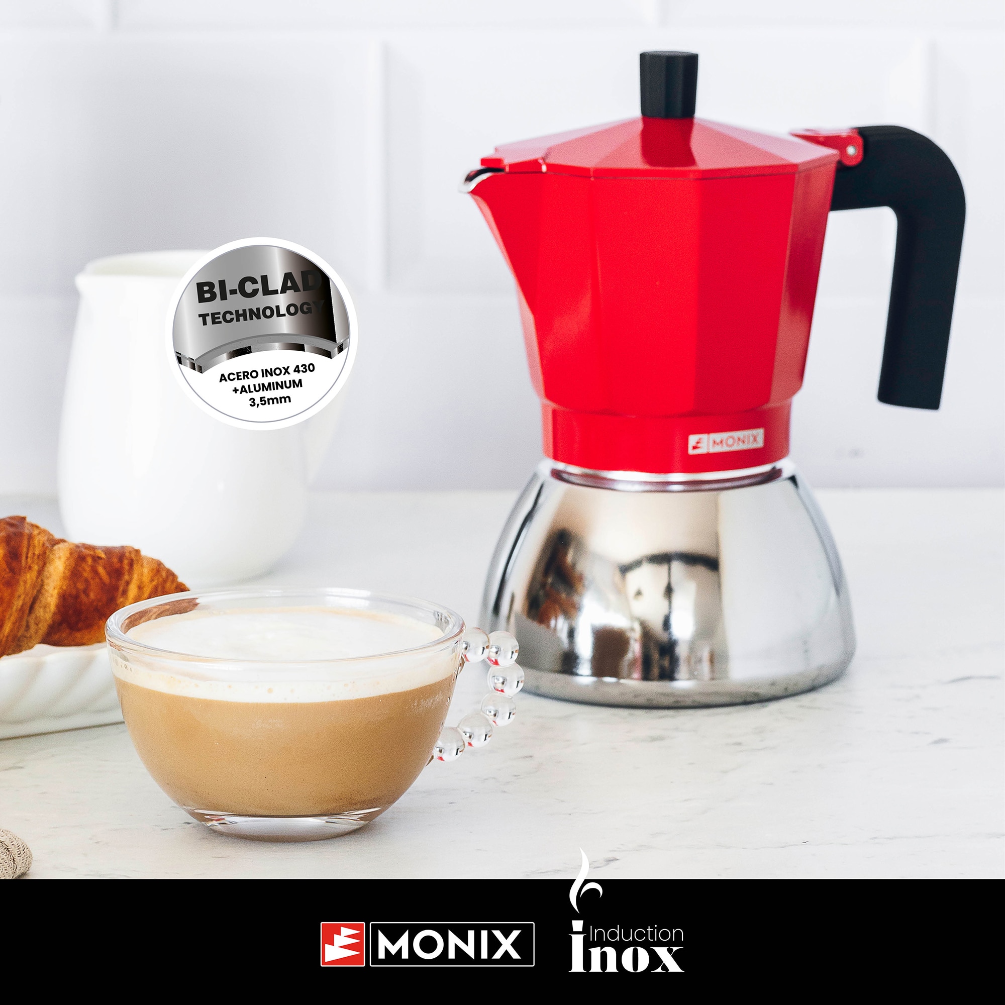 Cafetera exprés Induction Inox Monix Rojo-4