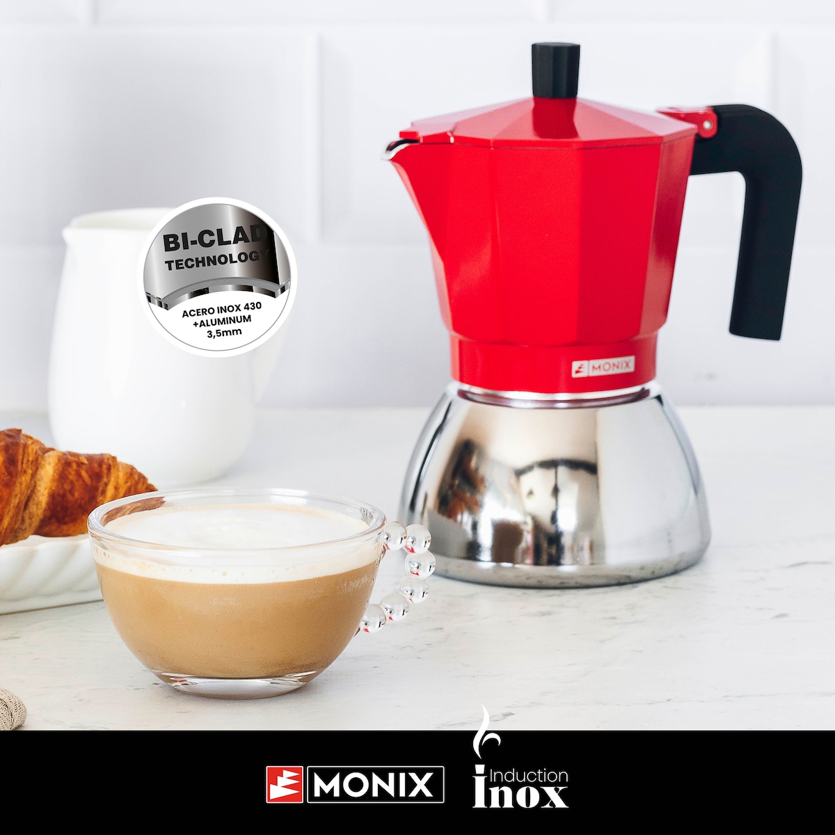 Cafetera exprés Induction Inox Monix Rojo-4
