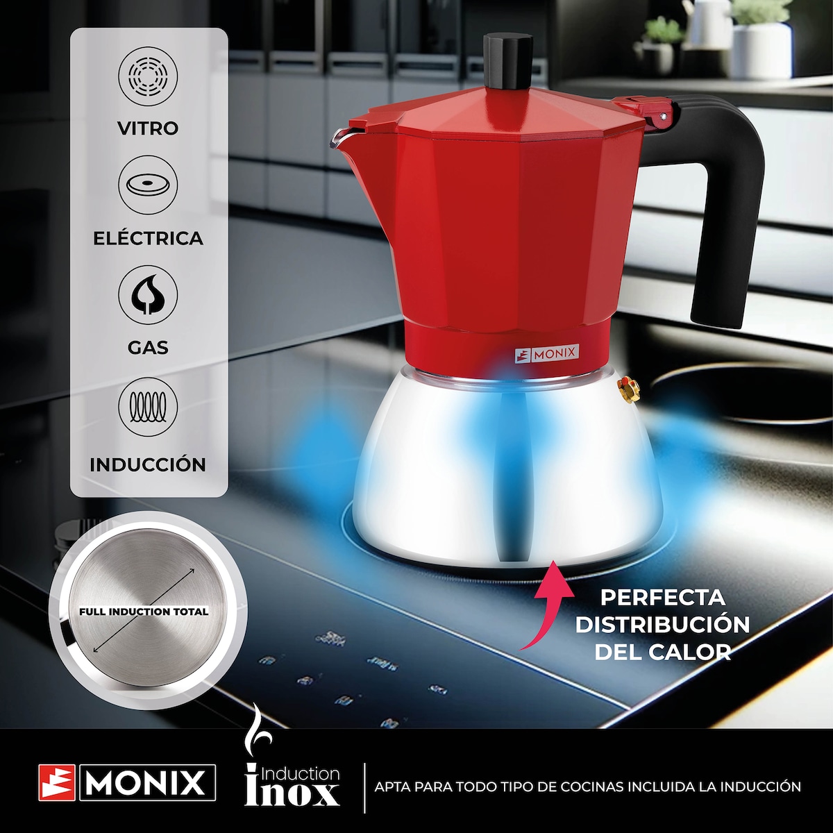 Cafetera exprés Induction Inox Monix Rojo-5