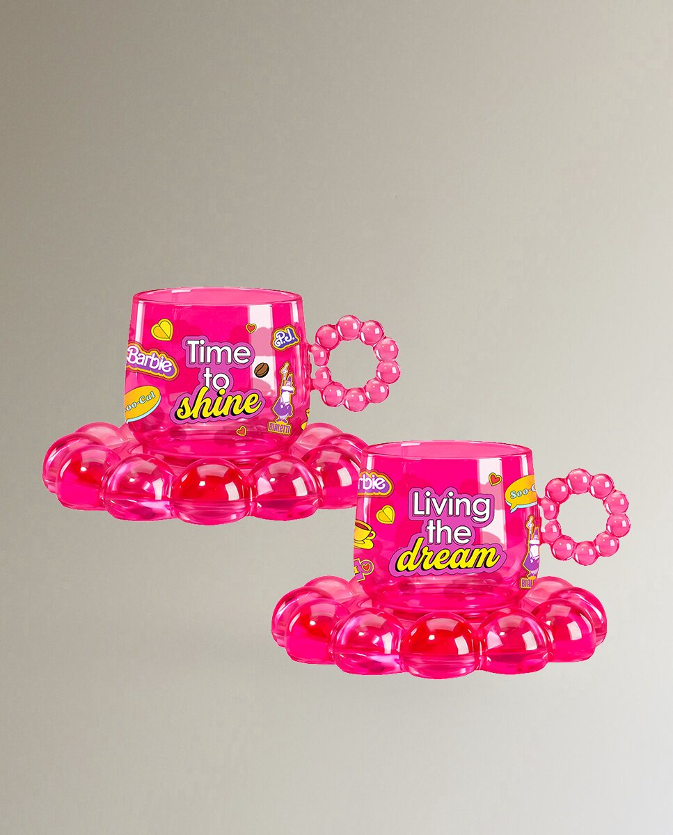 Imagen 0 de Set de 2 tazas de café con plato Barbie Bialetti Rosa