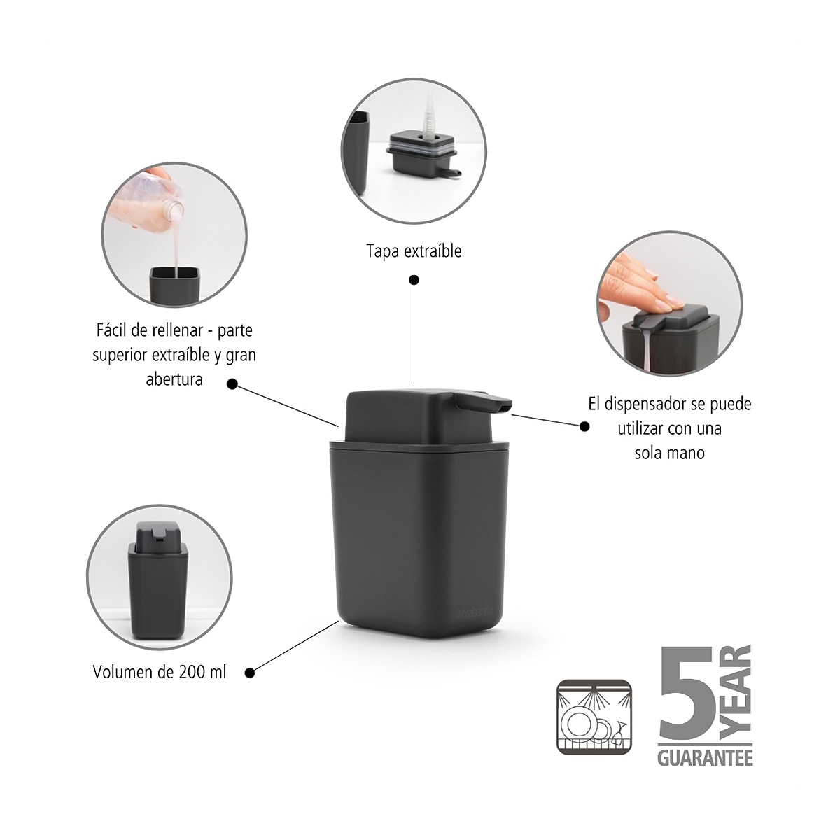 Dispensador de jabón SinkSide Brabantia - Gris oscuro Gris oscuro-6