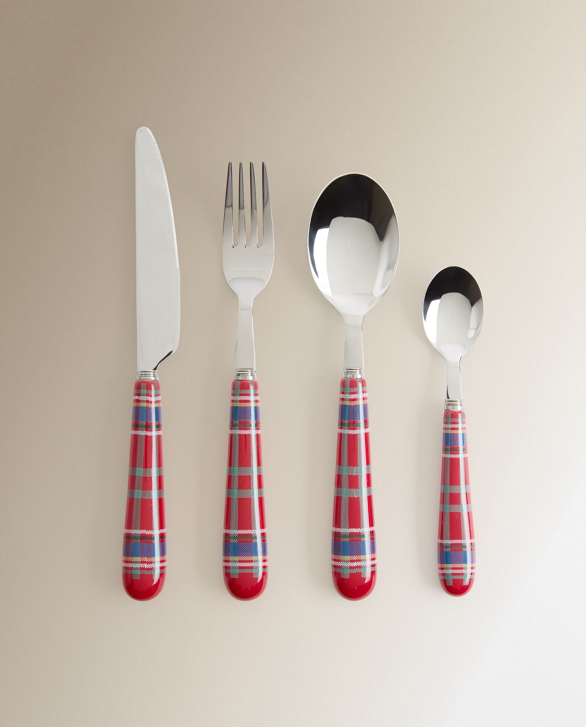 Conjunto de 16 Talheres Fabricados em Aço Inox 18/10 com Cabo de Cerâmica Decorado Vermelho-2