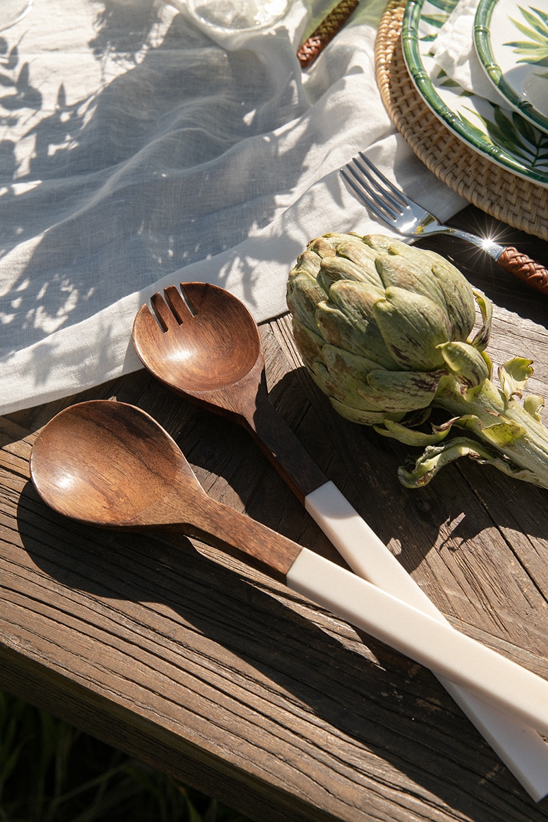 Conjunto para servir saladas Madeira Branco-3