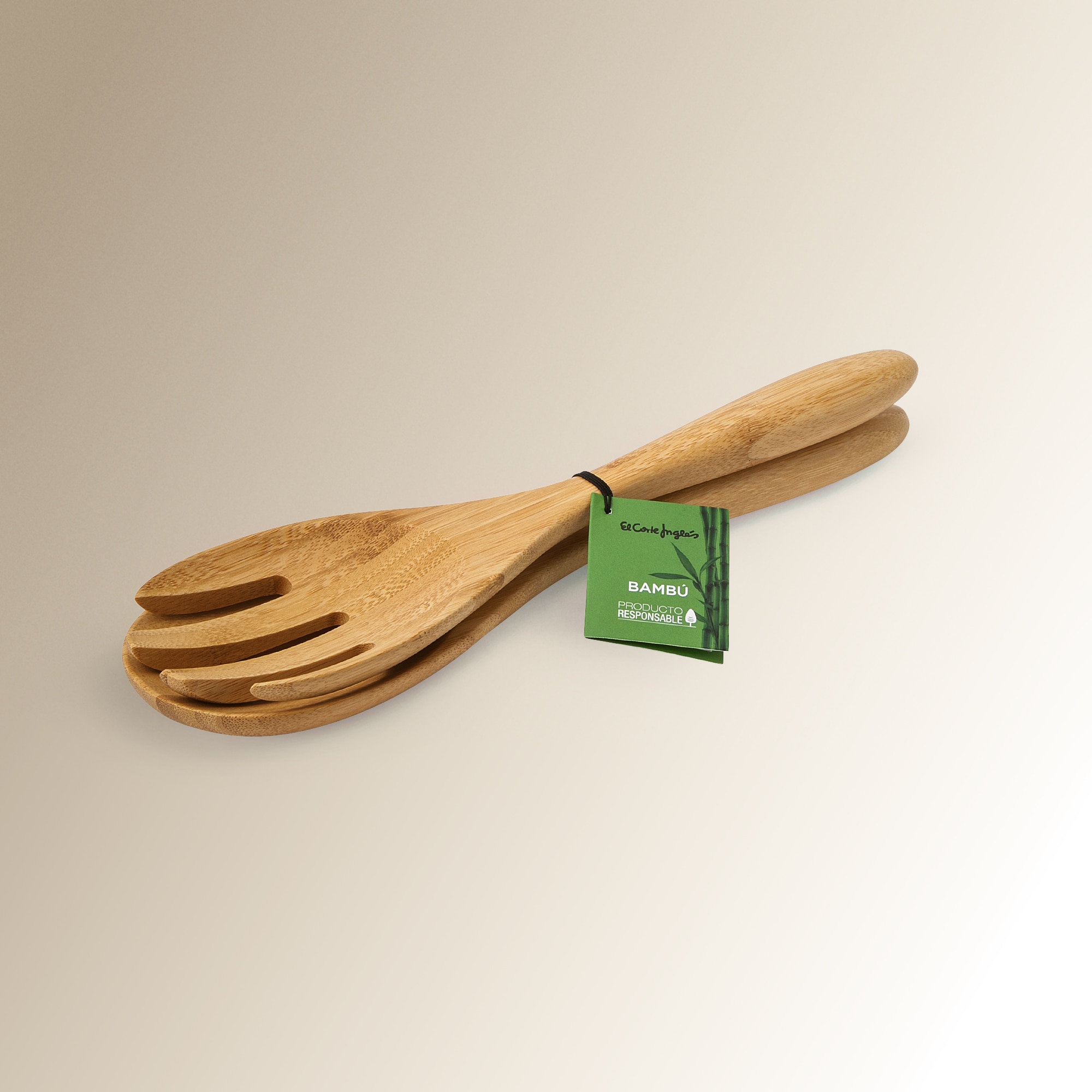 Conjunto de bambu para servir saladas Alaior Castanho-2