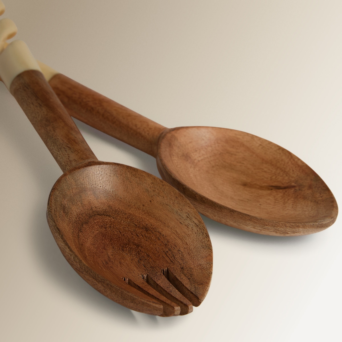 Conjunto para Servir Saladas de Madeira Adana Branco-2