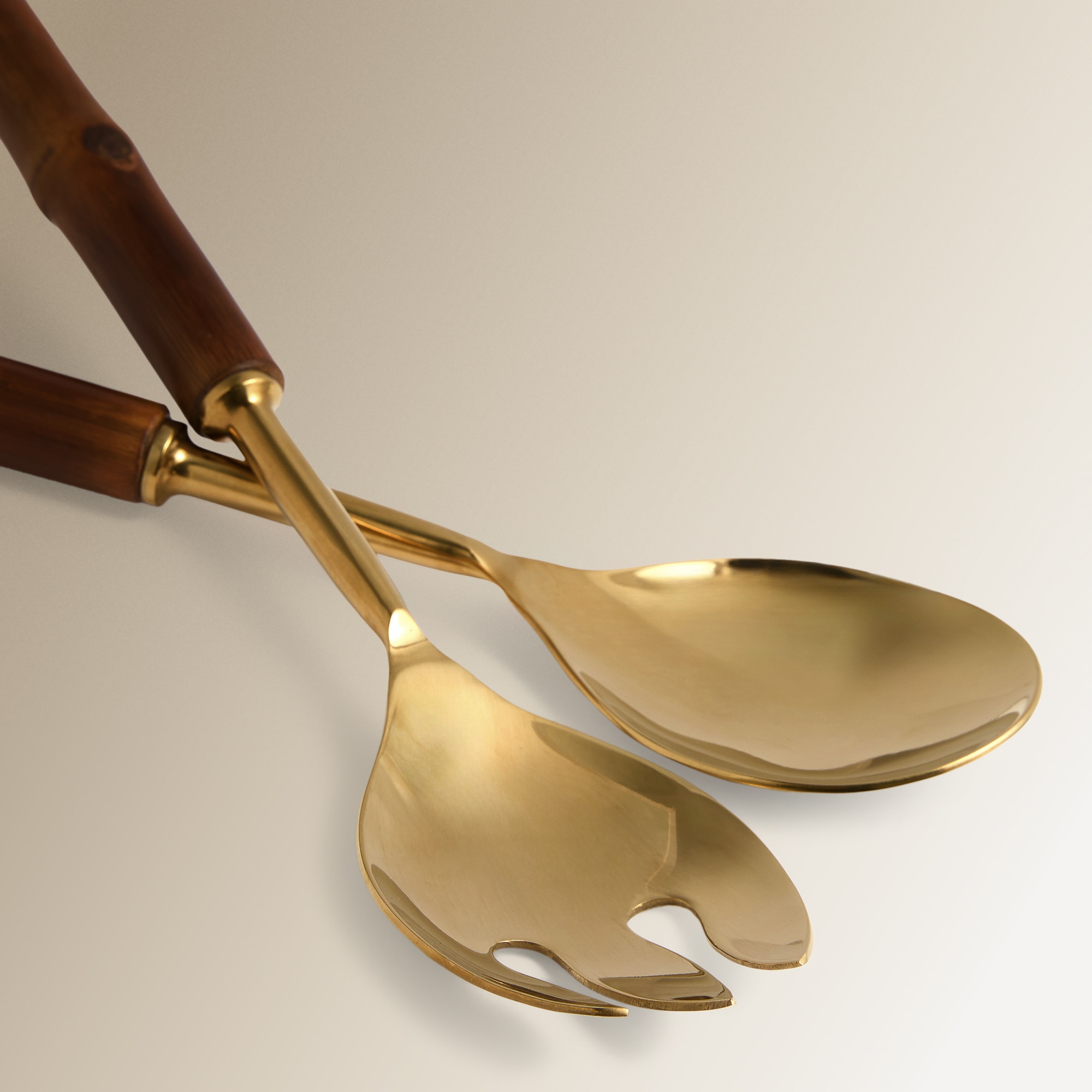 Conjunto para Servir Saladas de Bambu Mombasa Dourado-2