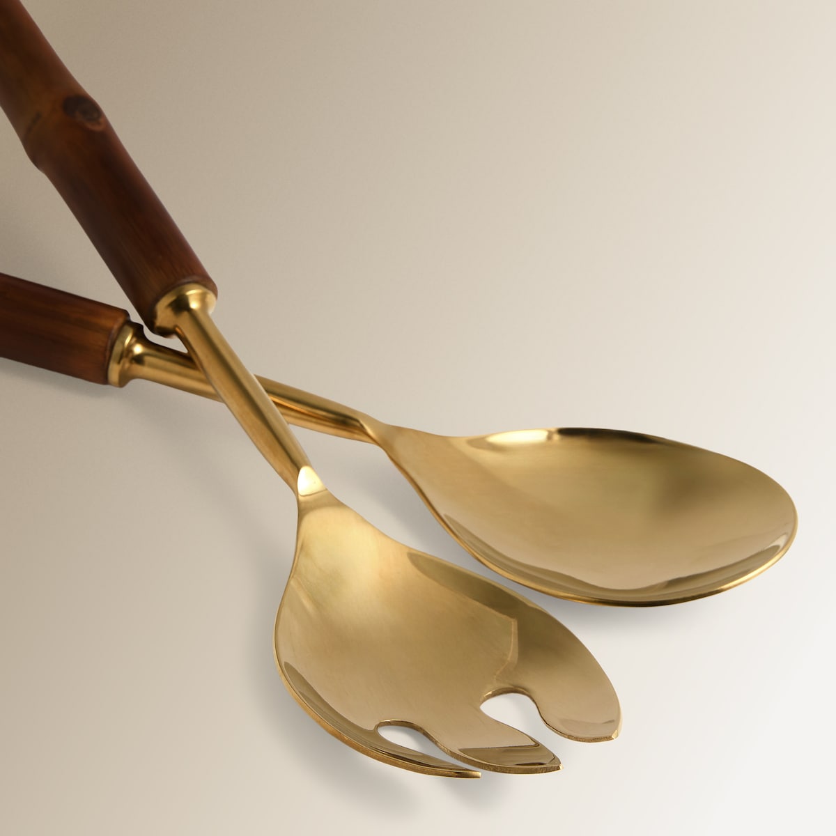 Conjunto para Servir Saladas de Bambu Mombasa Dourado-2