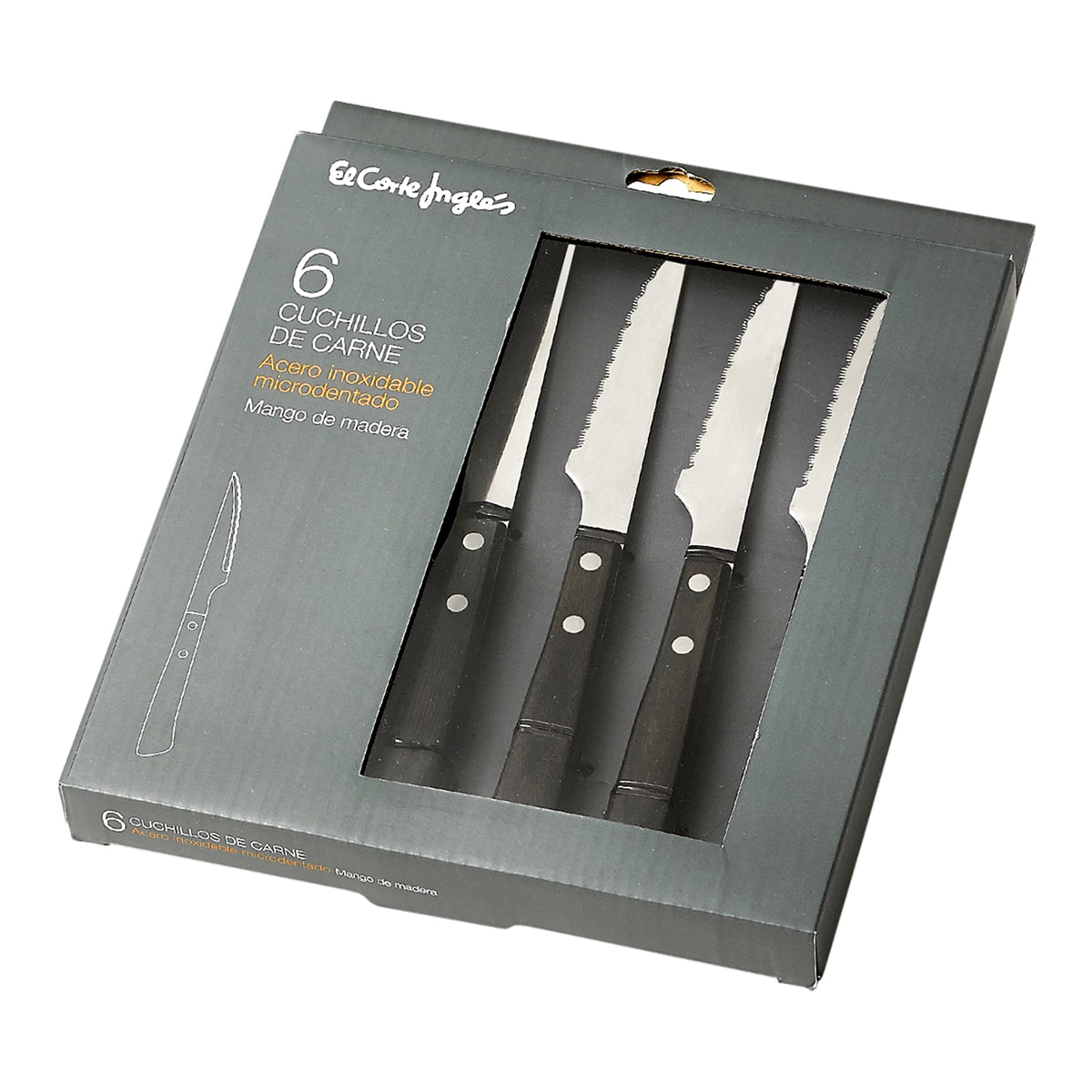 Set de 6 cuchillos de carne El Corte Inglés Rustik Marrón-2