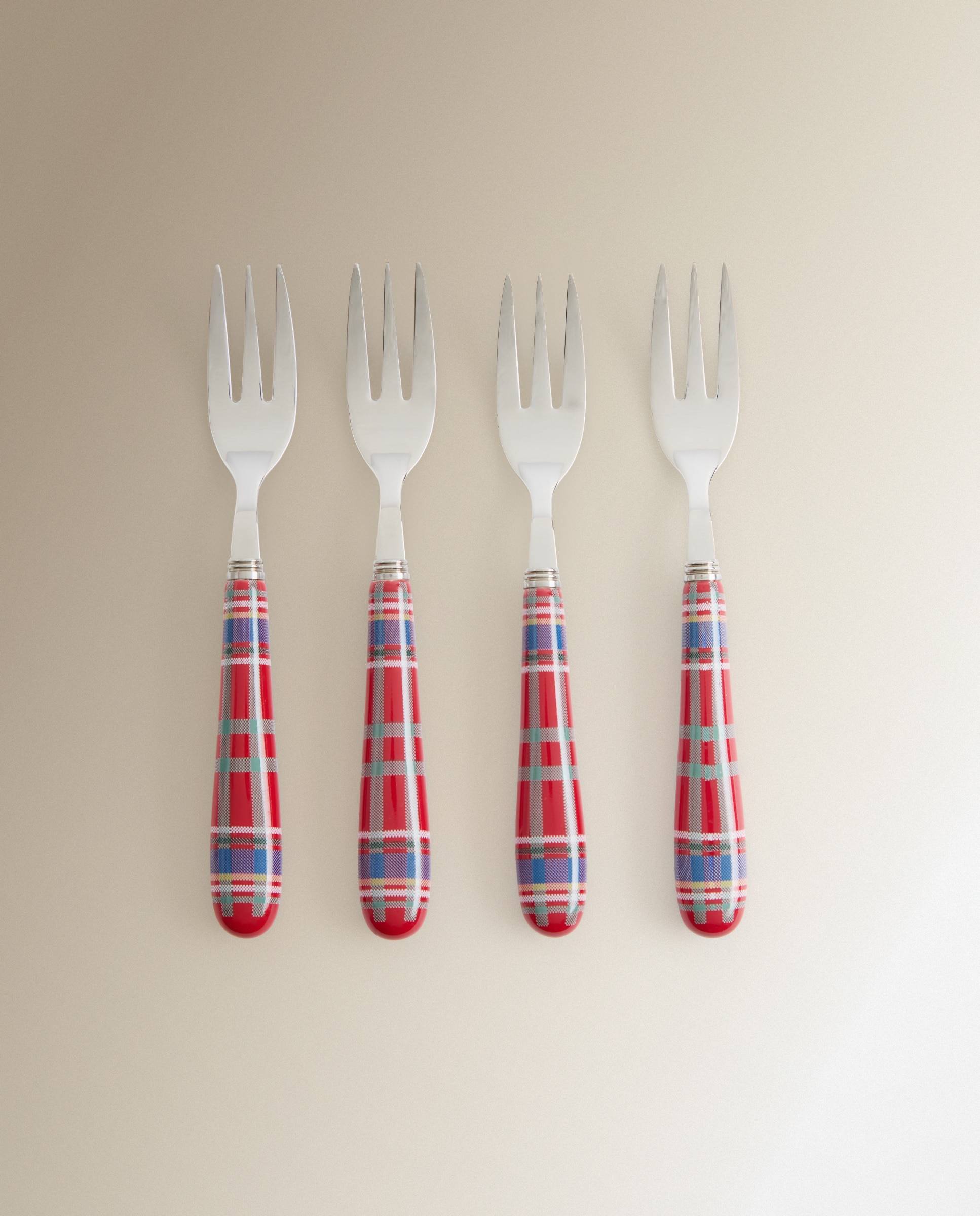 Conjunto de 4 Garfos de Sobremesa em Aço inox. 18/10 e Cabo de Cerâmica Decorado Vermelho-2