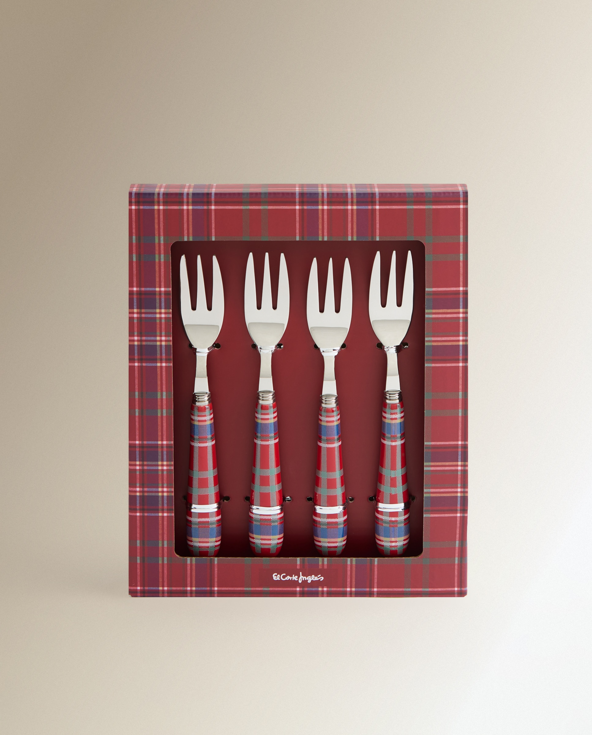 Conjunto de 4 Garfos de Sobremesa em Aço inox. 18/10 e Cabo de Cerâmica Decorado Vermelho-5
