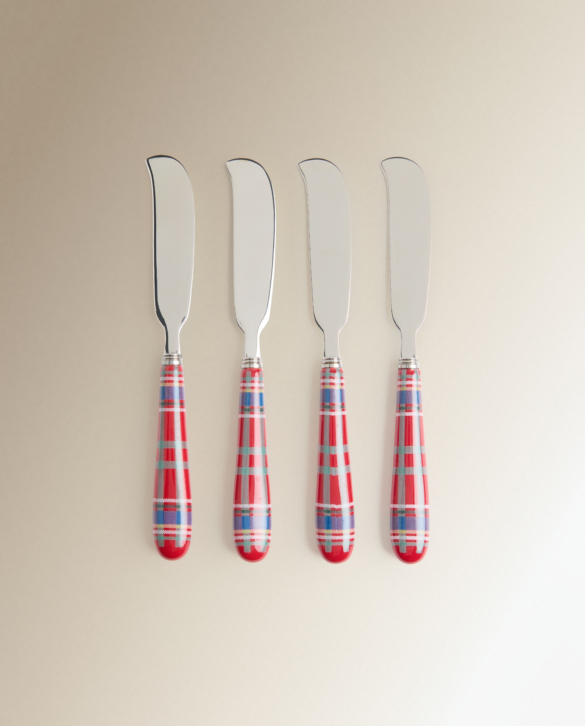 Conjunto de 4 Facas de Manteiga em Aço Inox. 18/10 e Cabo de Cerâmica Decorado Vermelho-2