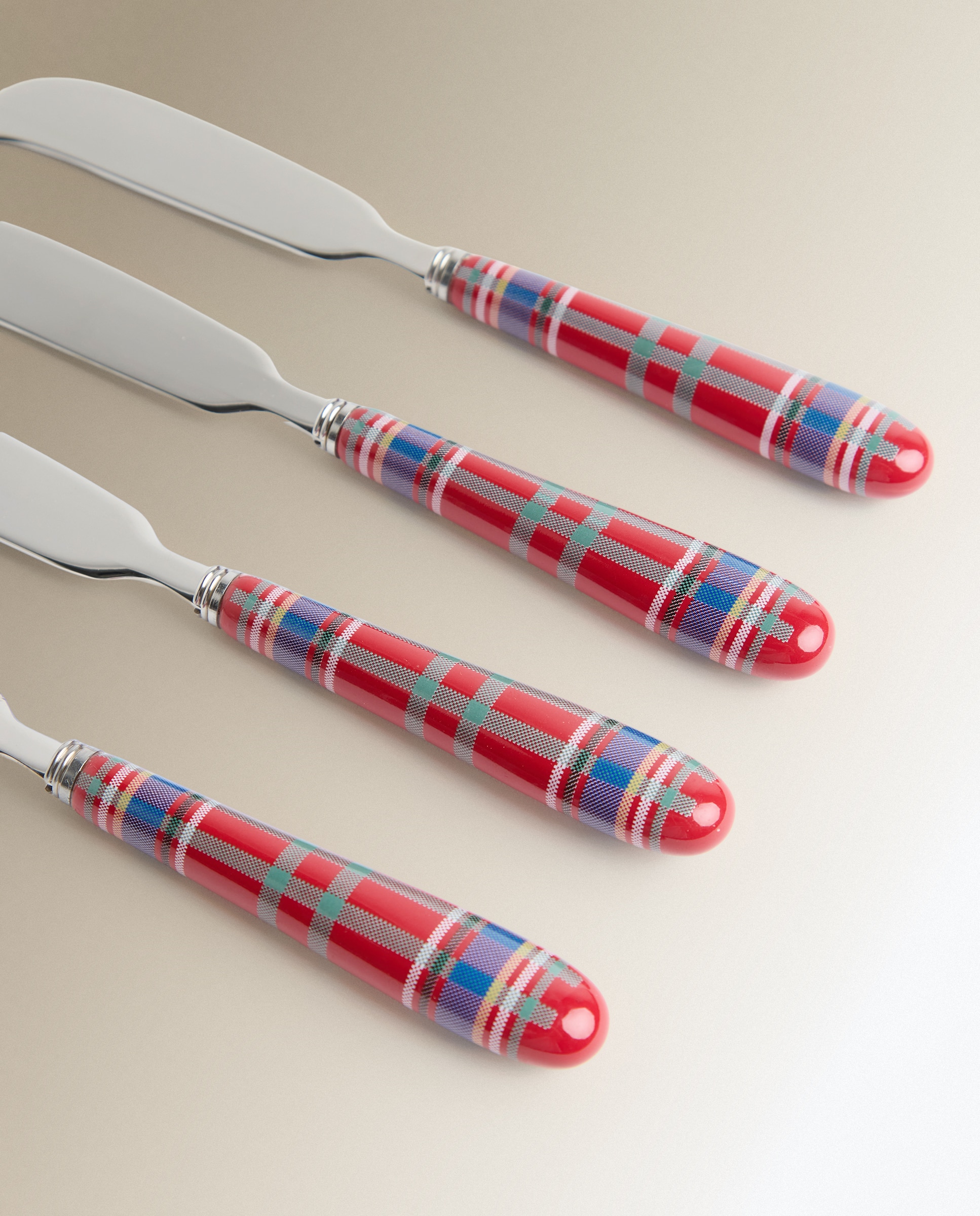 Conjunto de 4 Facas de Manteiga em Aço Inox. 18/10 e Cabo de Cerâmica Decorado Vermelho-4
