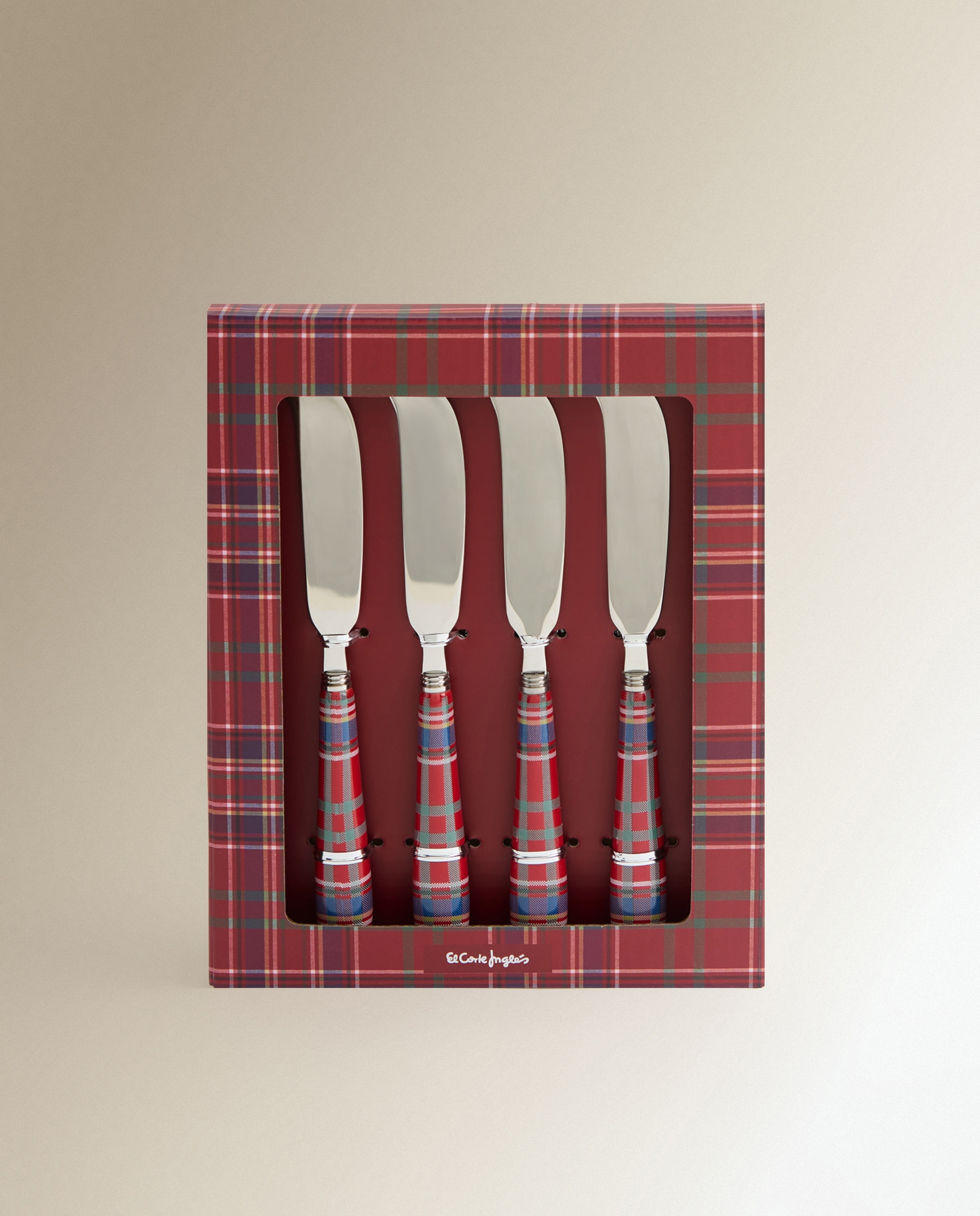 Conjunto de 4 Facas de Manteiga em Aço Inox. 18/10 e Cabo de Cerâmica Decorado Vermelho-5