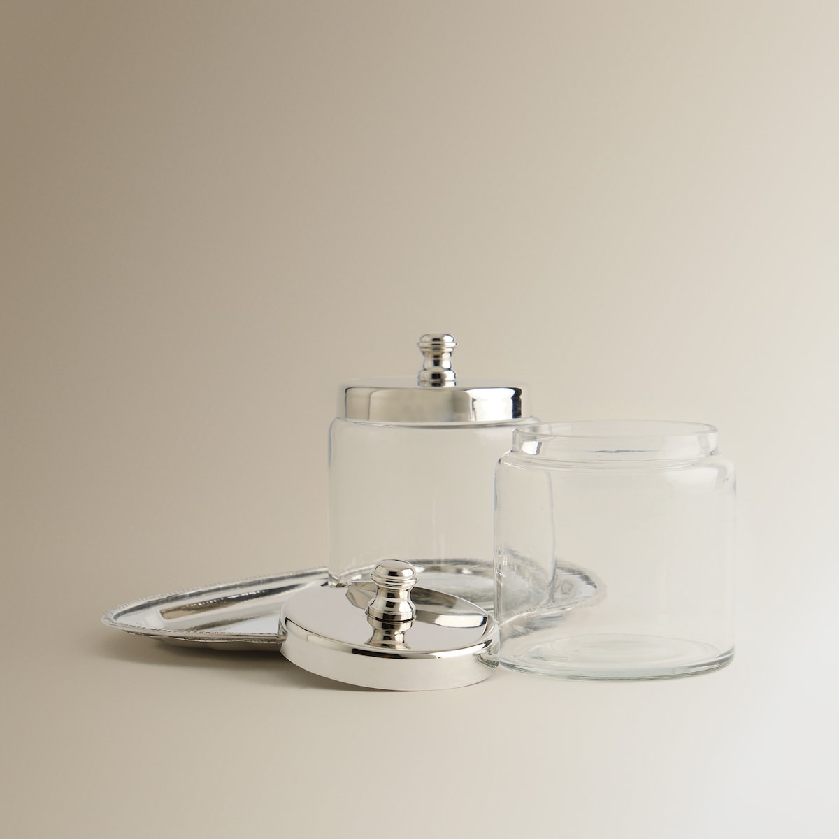 Conjunto de 2 Frascos de Vidro com Tampa de Cristal Arles Aço-3