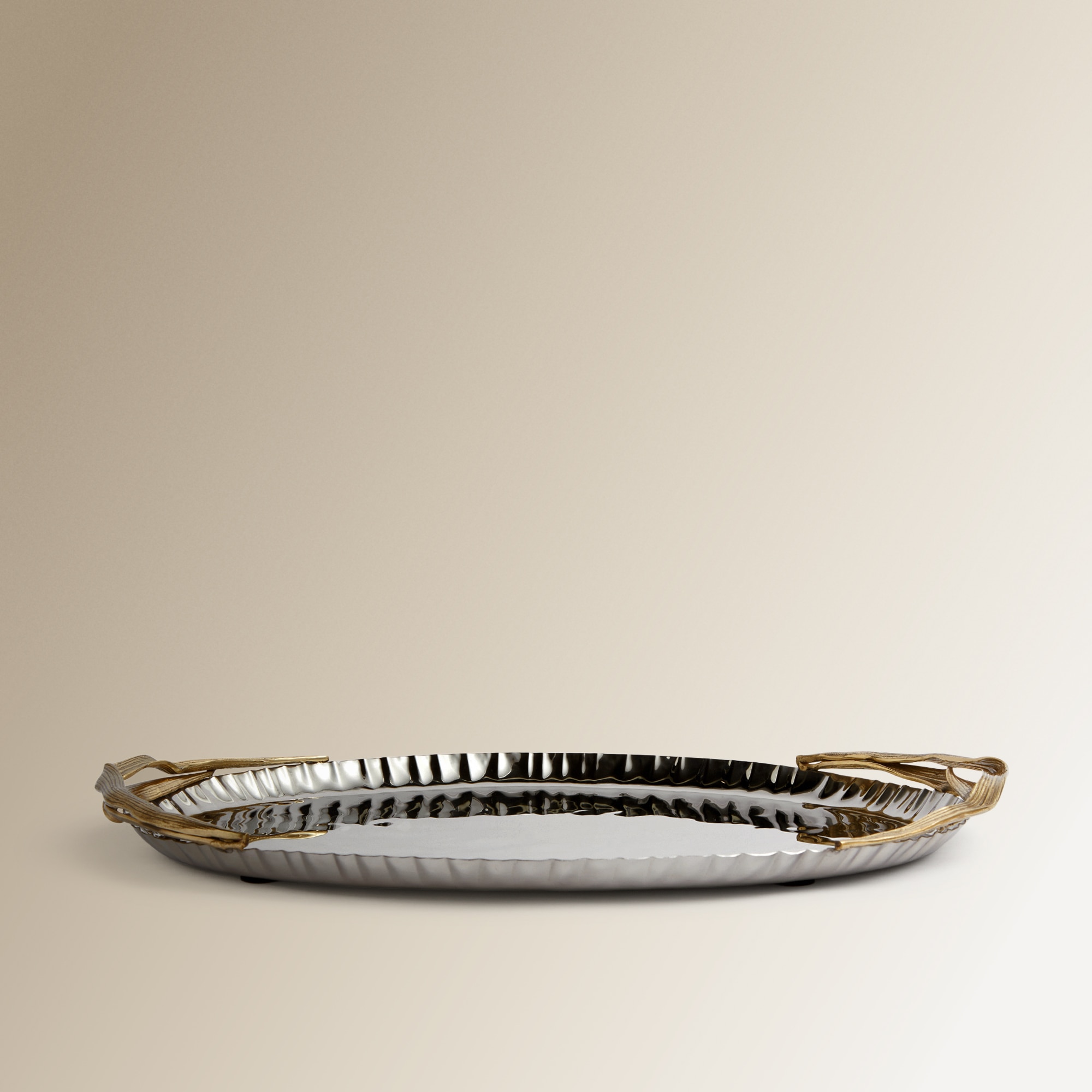 Tabuleiro Decorativo Oval Corn de Metal Prata-3