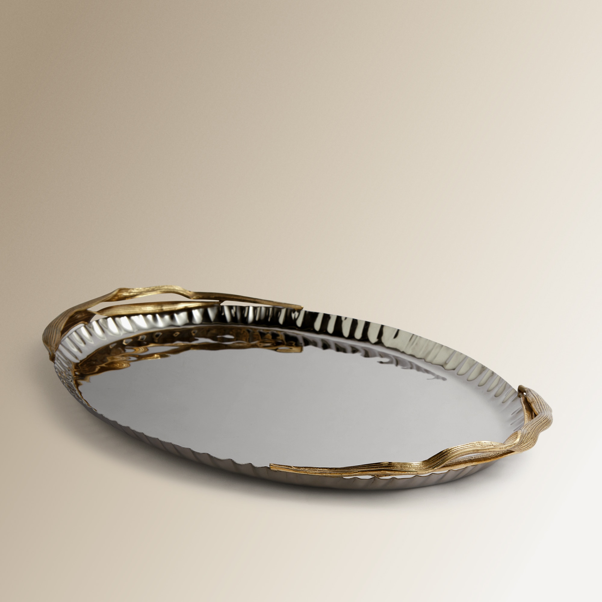 Tabuleiro Decorativo Oval Corn de Metal Prata-4