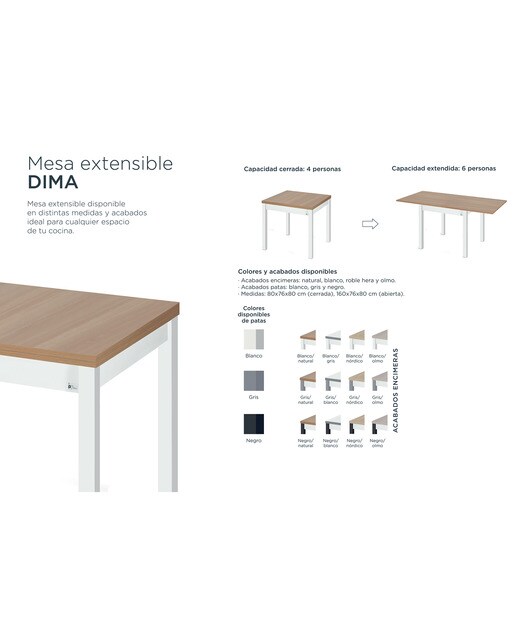Mesa extensible con pata blanca Dima - Blanco / Nórdico Blanco / Nórdico-3