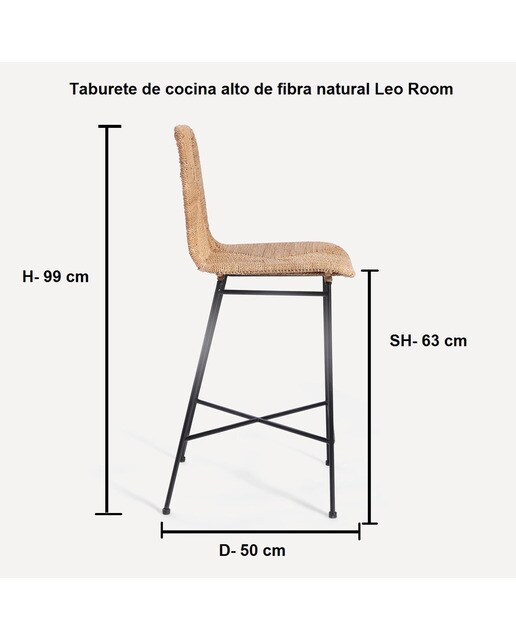 Banco Alto de Fibra Natural Leo Natural / Preto-7