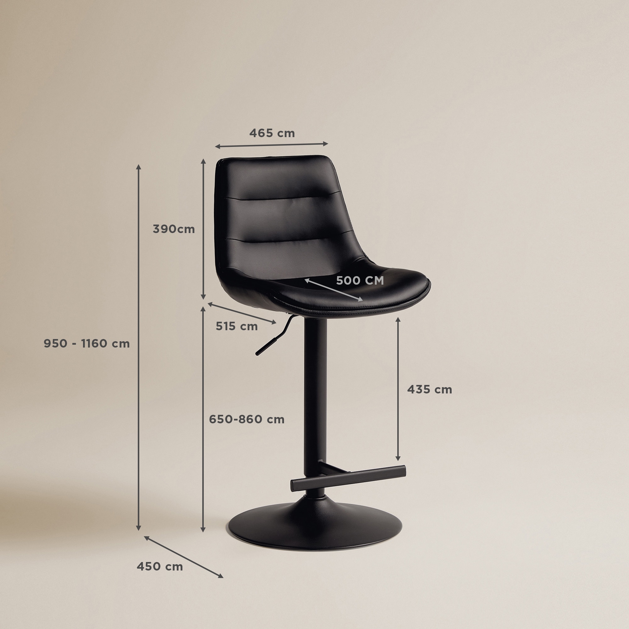 Taburete elevable de símil piel Cedric - Negro Negro-8
