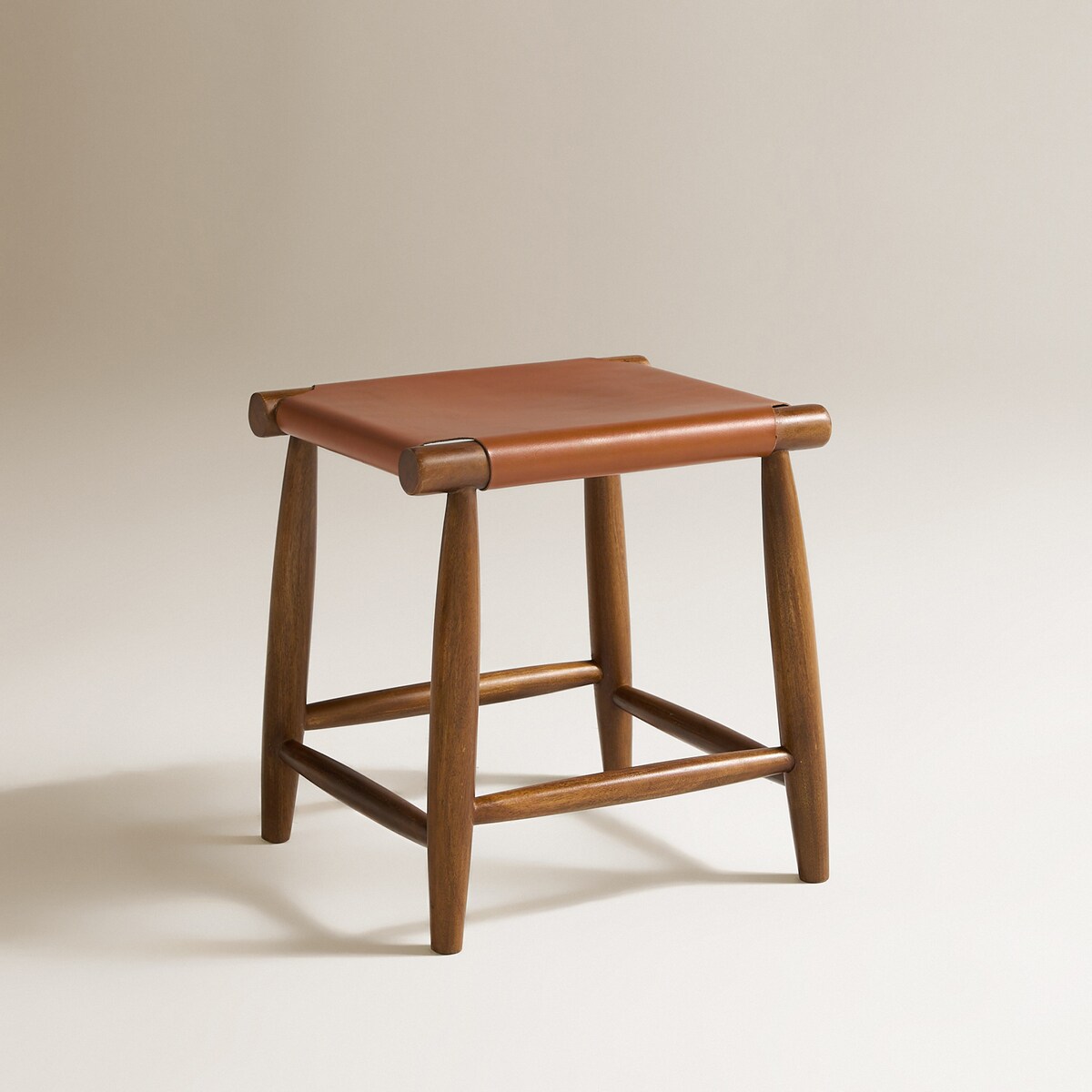 Banco de Madeira de Acácia e Pele Rusty Nogueira-2