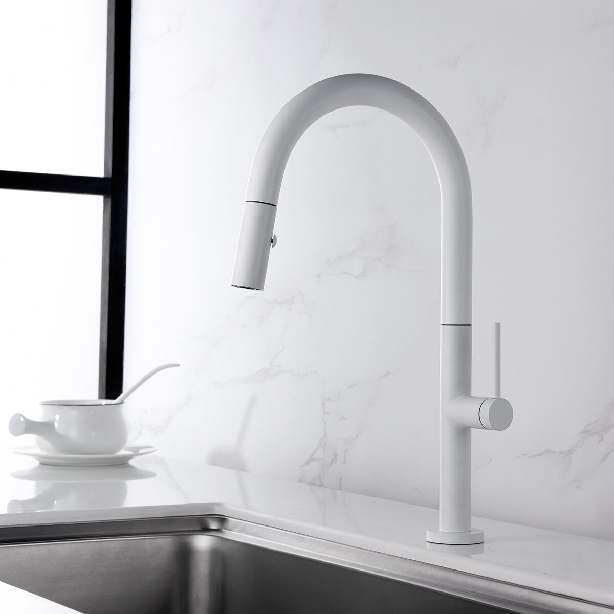 Grifo de cocina monomando Samoa Imex - Blanco mate Blanco mate-5
