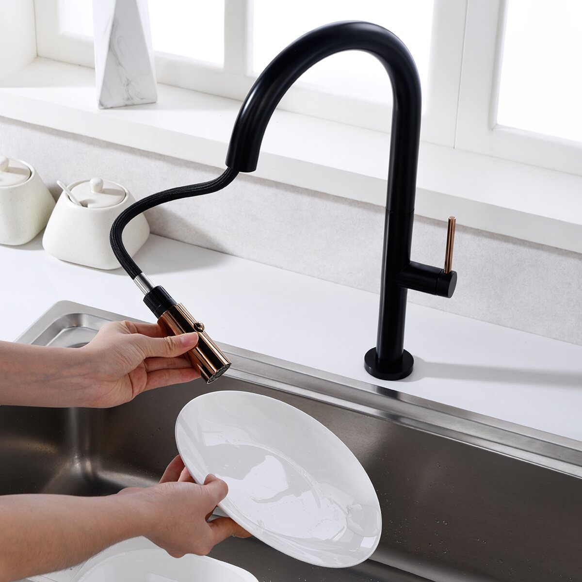 Grifo de cocina monomando Samoa Imex - Negro / Oro Rosa Negro / Oro Rosa-2