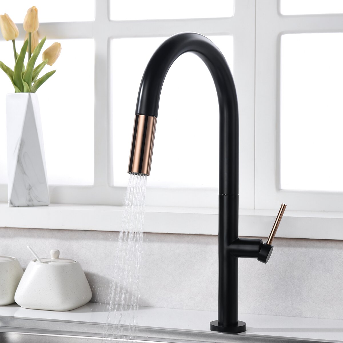 Grifo de cocina monomando Samoa Imex - Negro / Oro Rosa Negro / Oro Rosa-5
