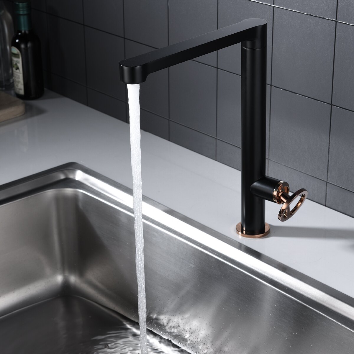 Grifo de cocina monomando Olimpo Imex - Negro / Oro Rosa Negro / Oro Rosa-2