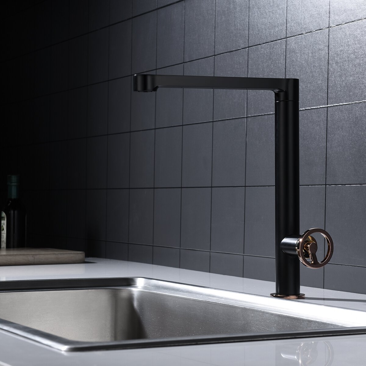 Grifo de cocina monomando Olimpo Imex - Negro / Oro Rosa Negro / Oro Rosa-3