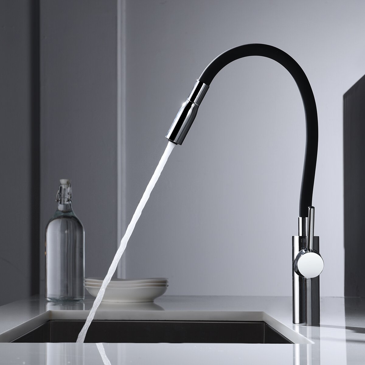 Grifo de cocina monomando Tokyo Imex - Negro / Cromo Negro / Cromo-2