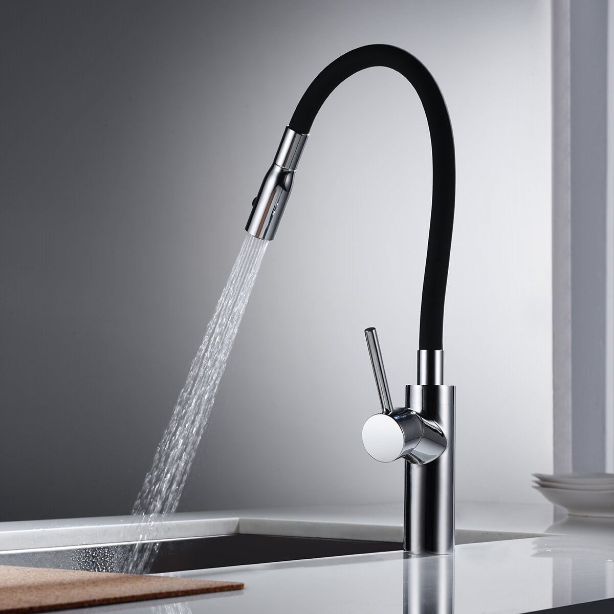 Grifo de cocina monomando Tokyo Imex - Negro / Cromo Negro / Cromo-3