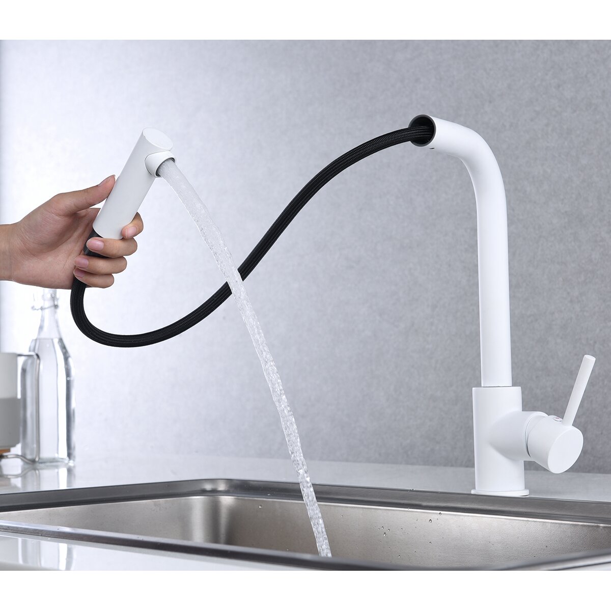 Imagen 2 de Grifo de cocina monomando con caño extraíble Malta Imex - Blanco mate Blanco mate