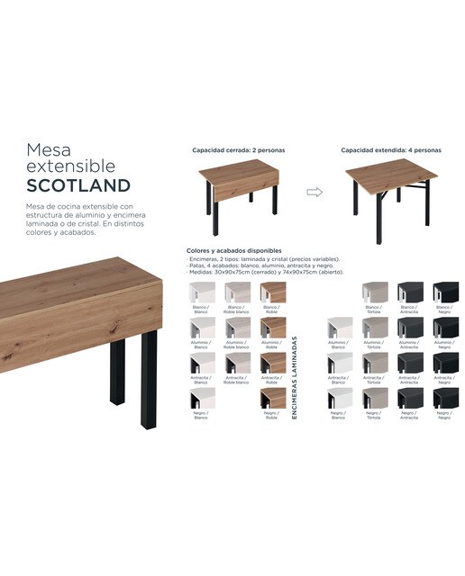 Mesa extensible de cristal Scotland - Aluminio / Negro Aluminio / Negro-6