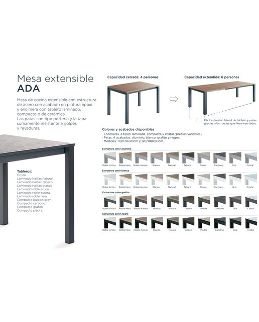 Mesa Extensível com Superfície Compacta Ada Alumínio/Cinzento-2