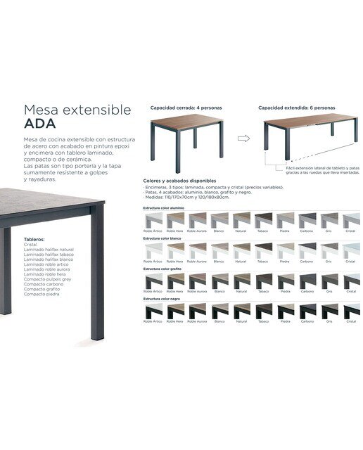 Mesa extensible con superficie compacta Ada - Blanco / Gris 70 x 110 cm Blanco / Gris-2