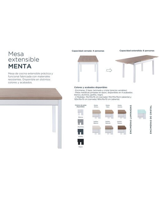 Mesa extensible con superficie laminada Menta - Blanco / Roble ártico 70 x 110 x 76 cm Blanco / Roble ártico-2