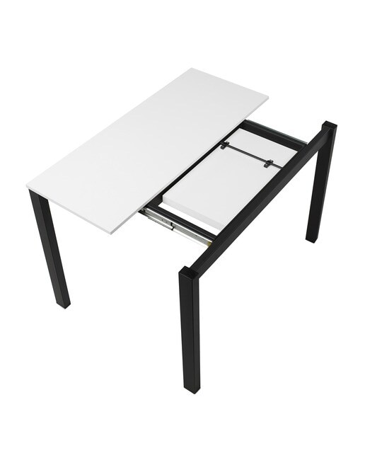 Mesa extensible con superficie laminada Ginger - Blanco / Negro 100 cm Blanco / Negro-5