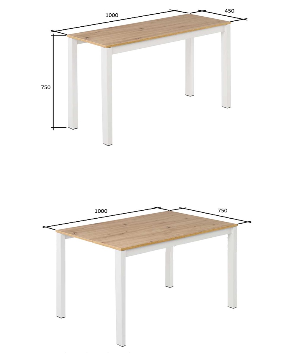 Mesa extensible con superficie laminada Ginger - Roble / Antracita 100 cm Roble / Antracita-7
