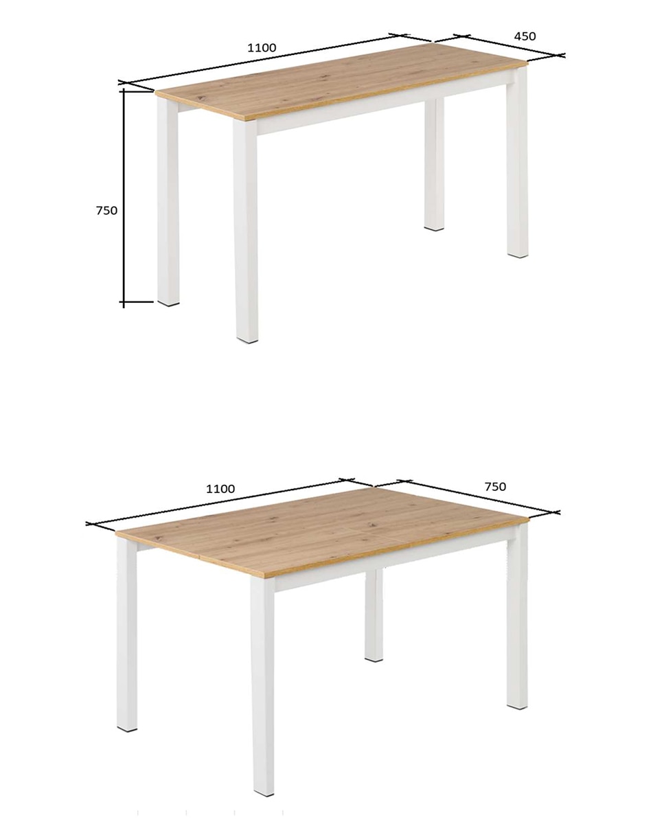Imagen 7 de Mesa extensible con superficie laminada Ginger - Roble blanco / Negro 100 cm Roble blanco / Negro