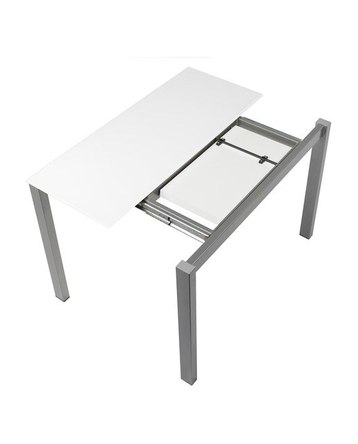 Mesa extensible de cristal Ginger - Blanco / Aluminio 100 cm Blanco / Aluminio-5