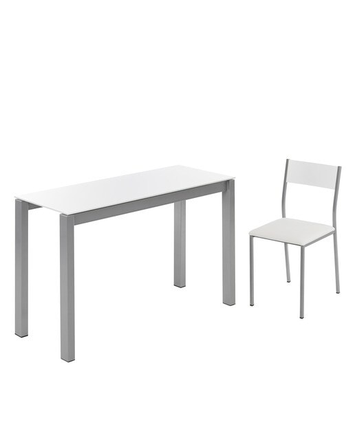 Mesa extensible de cristal Ginger - Blanco / Aluminio 100 cm Blanco / Aluminio-6