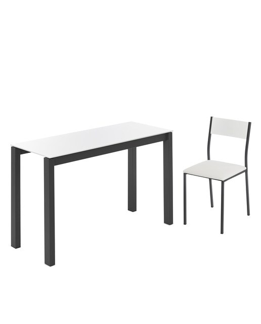 Mesa extensible de cristal Ginger - Blanco / Antracita 100 cm Blanco / Antracita-6
